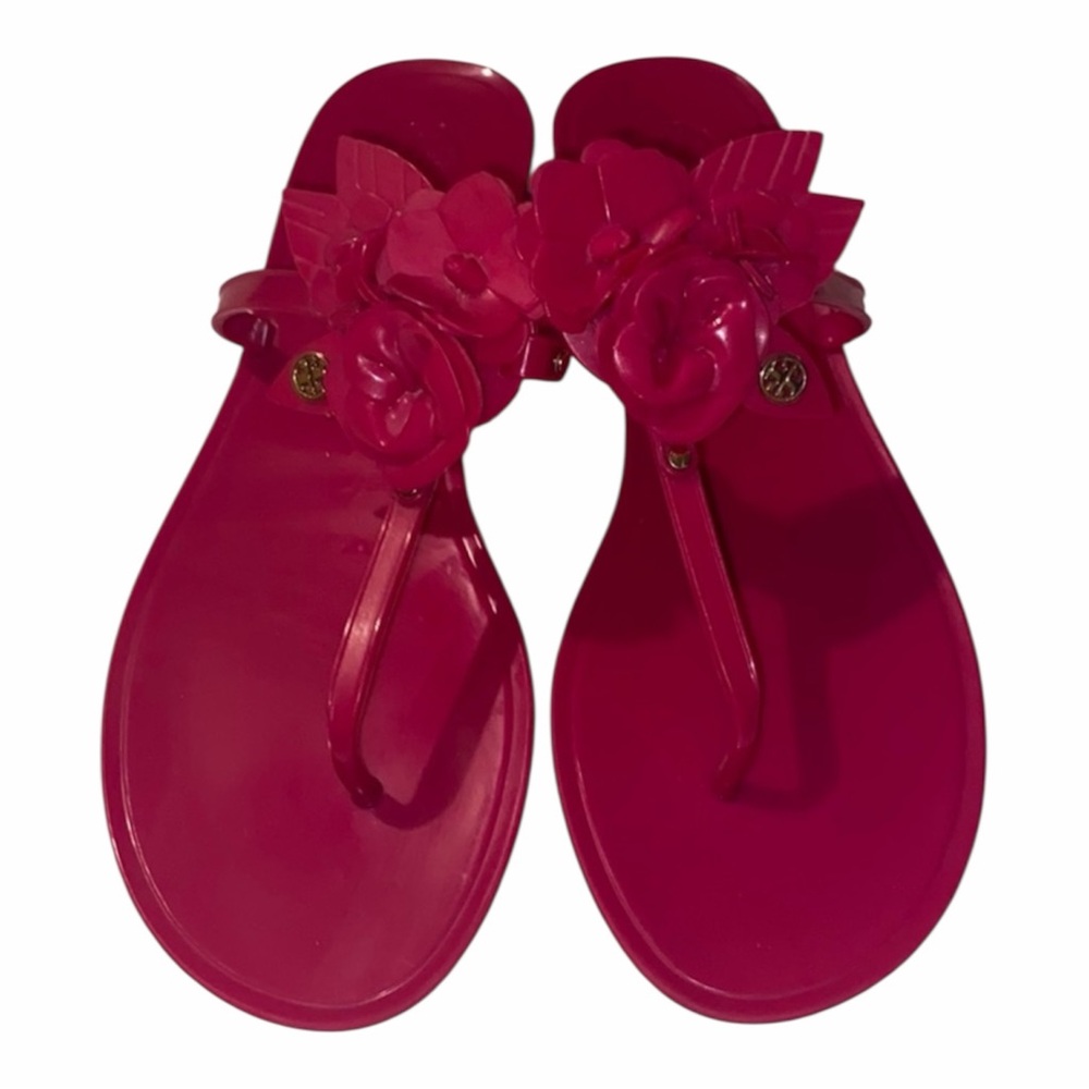 Tory Burch Floral Jelly Thong Sandals - Hot Pink